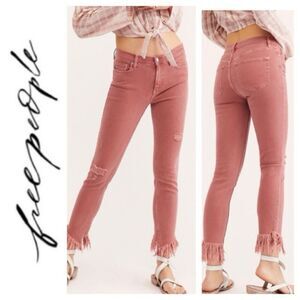 We The free skinny jeans pink great heights fray ‎ size 28 rocker edgy boho